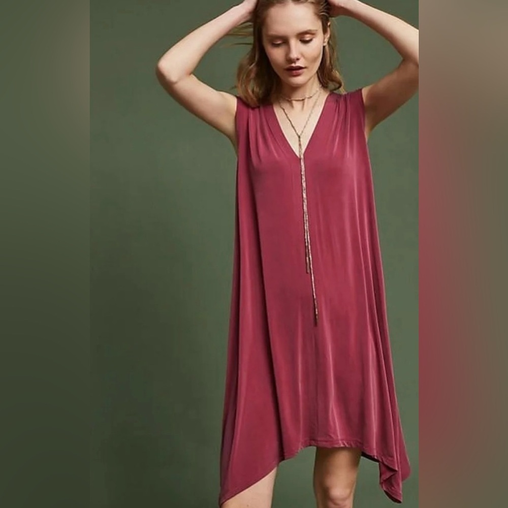 Eri + Ali Anthropologie Brielle Tunic Midi Sleeveless Wine Fuchsia Size S NWT - Picture 2 of 10
